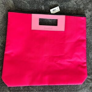 New Clinique Hot Pink Tote Bag, Faux Leather Handle, 15" x 17"